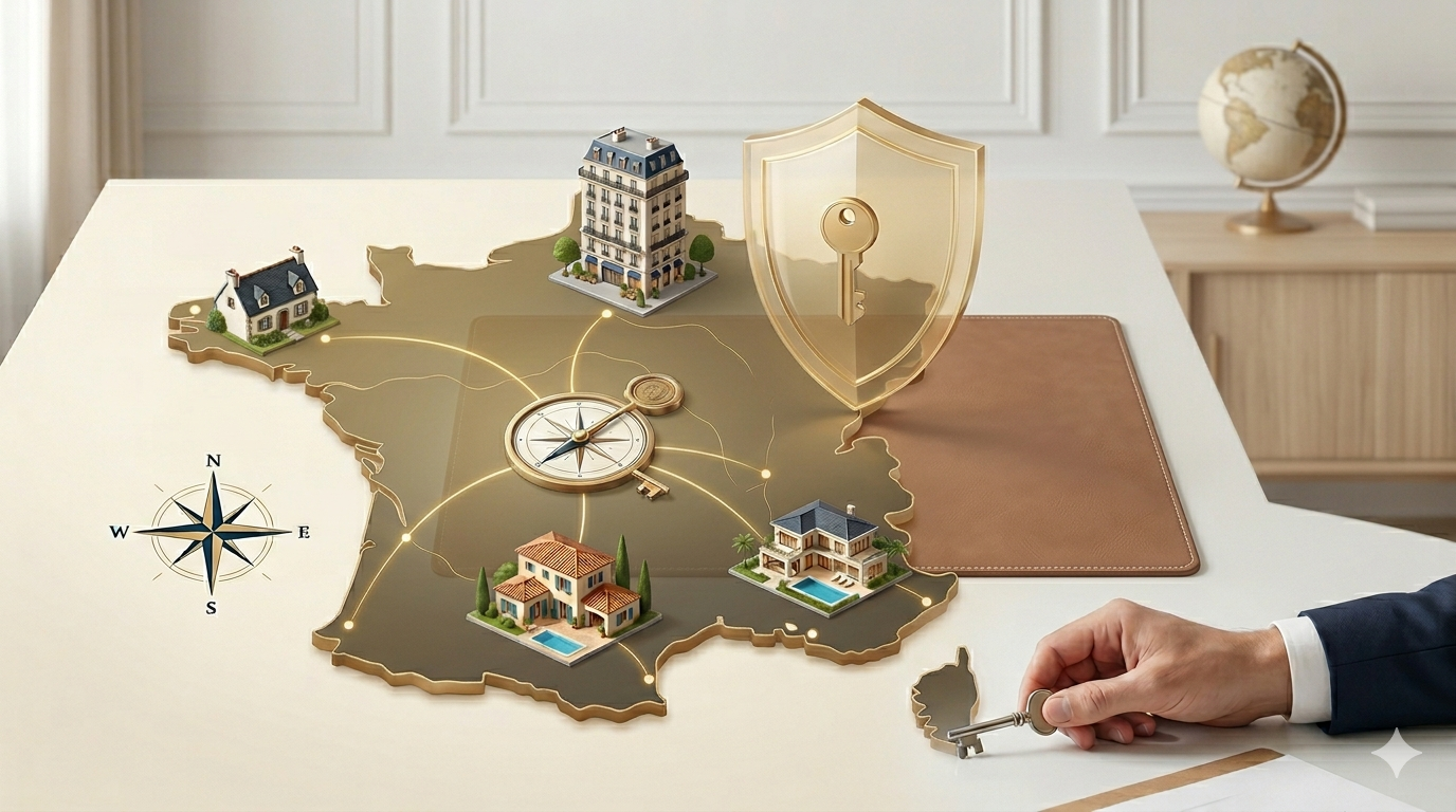 Signature d'un investissement immobilier encadrée par un notaire, concept de mobilité nationale Paris Monaco Perpignan Morlaix.