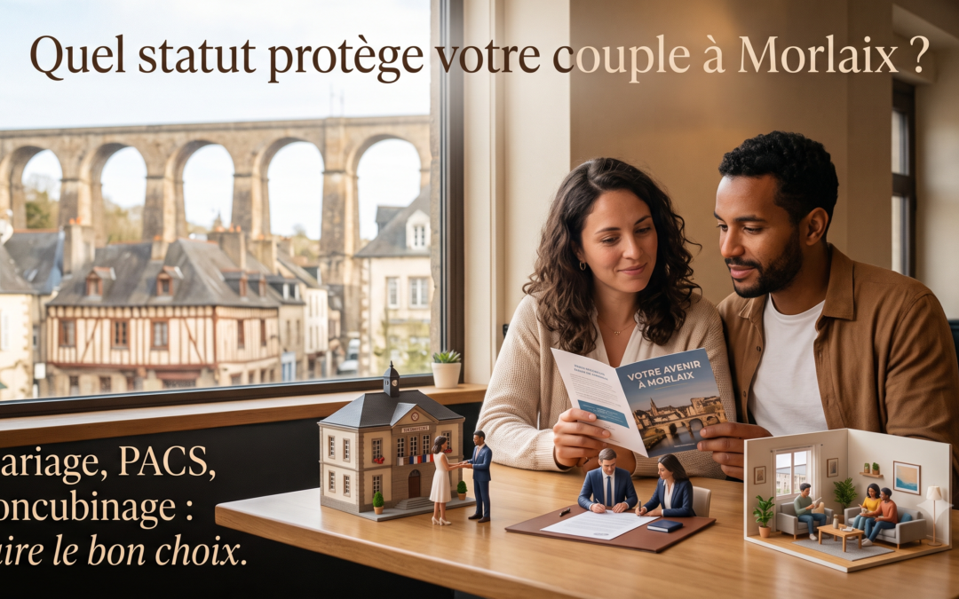 Un couple à Morlaix réfléchissant à la protection de son patrimoine avant un achat immobilier.