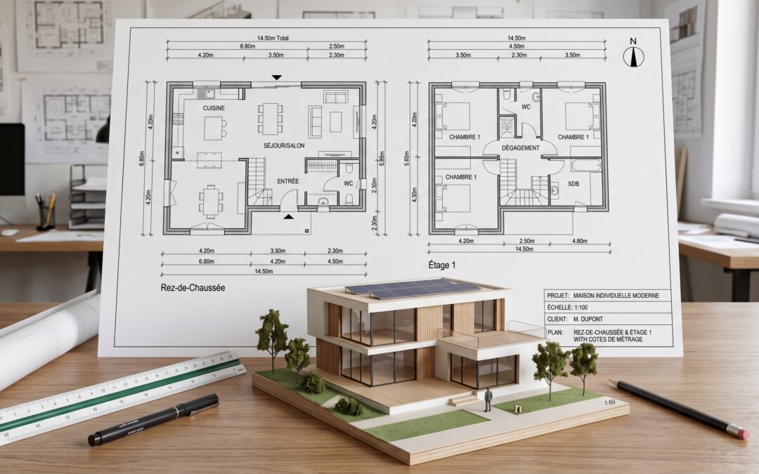 Plan architectural et mesurage de la surface habitable d'une maison individuelle