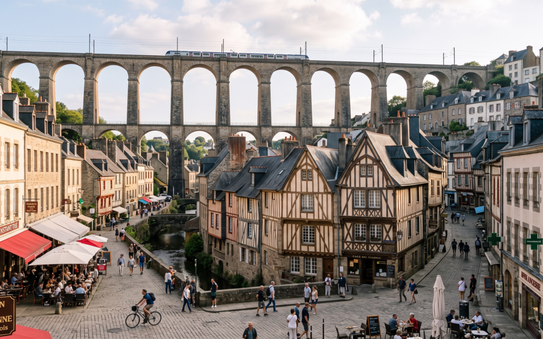 Vue du centre-ville historique de Morlaix pour transaction immobilière et notariale
