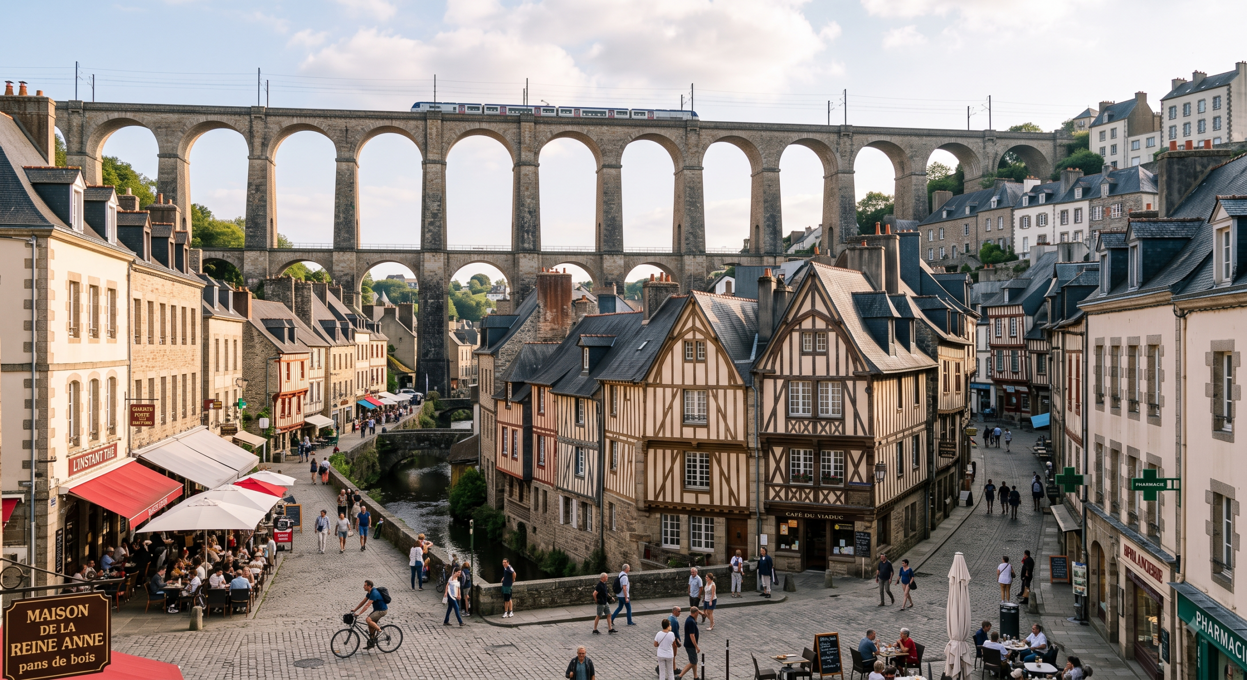 Vue du centre-ville historique de Morlaix pour transaction immobilière et notariale
