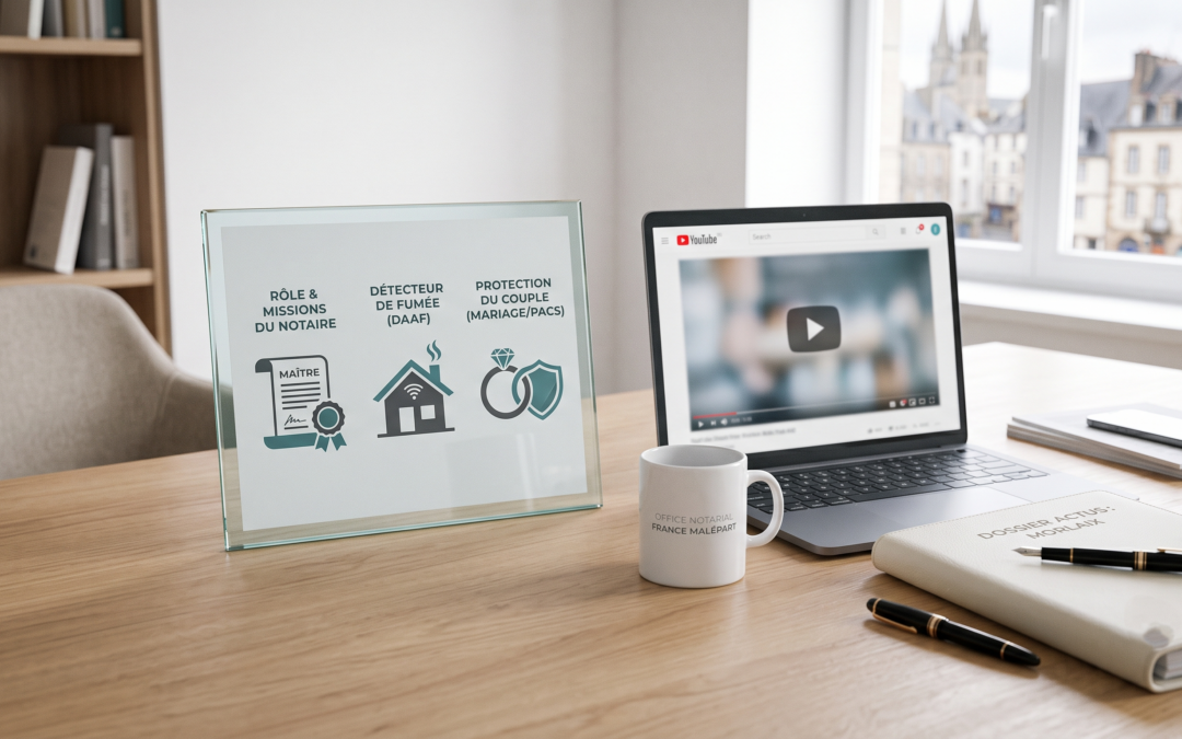 Récapitulatif vidéo actualités notariales Morlaix : missions, DAAF et PACS/Mariage - Office France Malépart