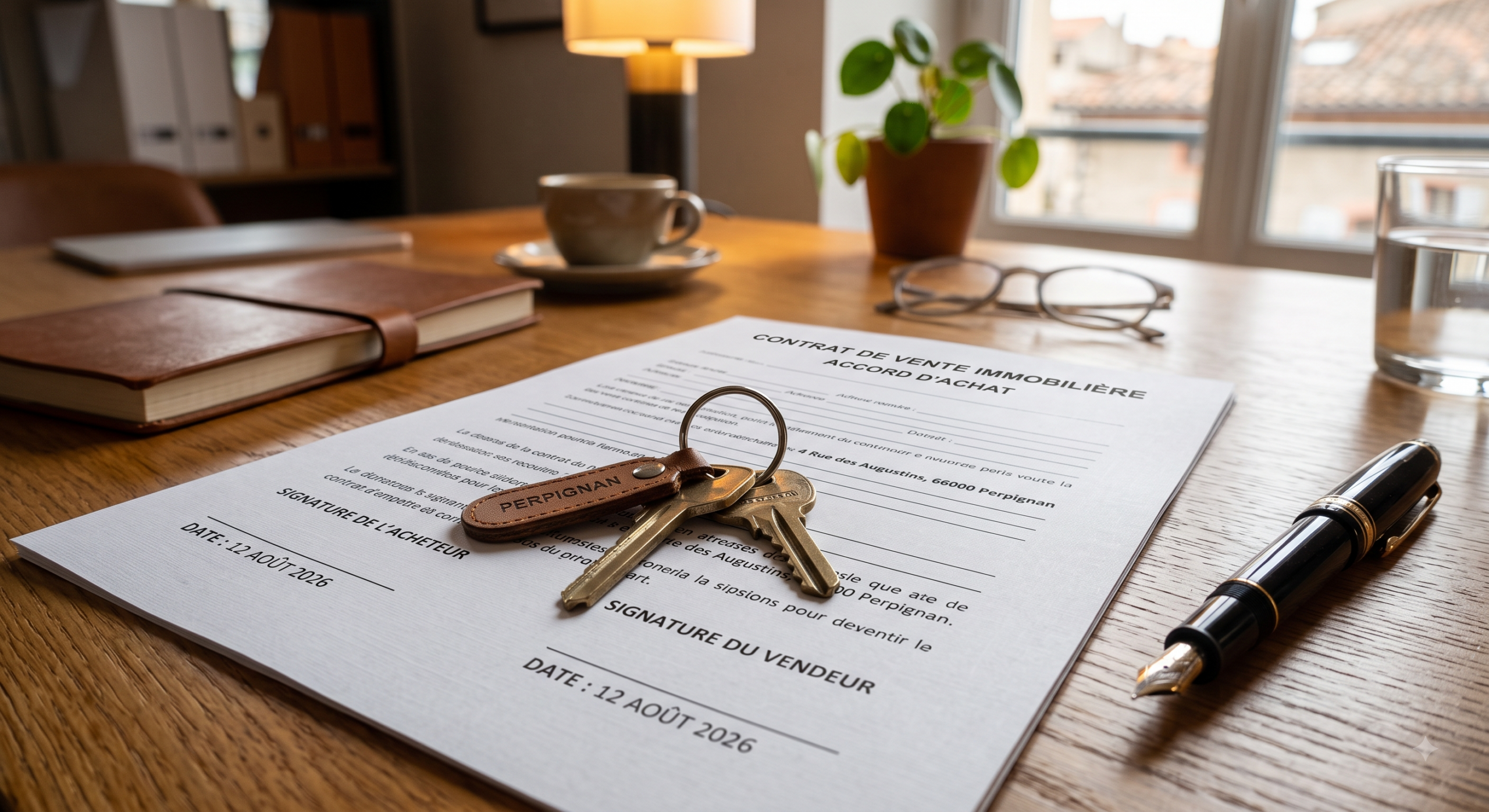 Remise de clés et signature d'un acte d'achat immobilier chez le notaire  