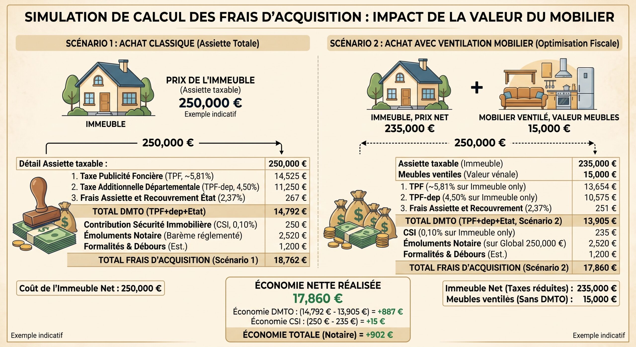 Calcul et ventilation du mobilier meublant pour acte authentique etude notaire Morlaix