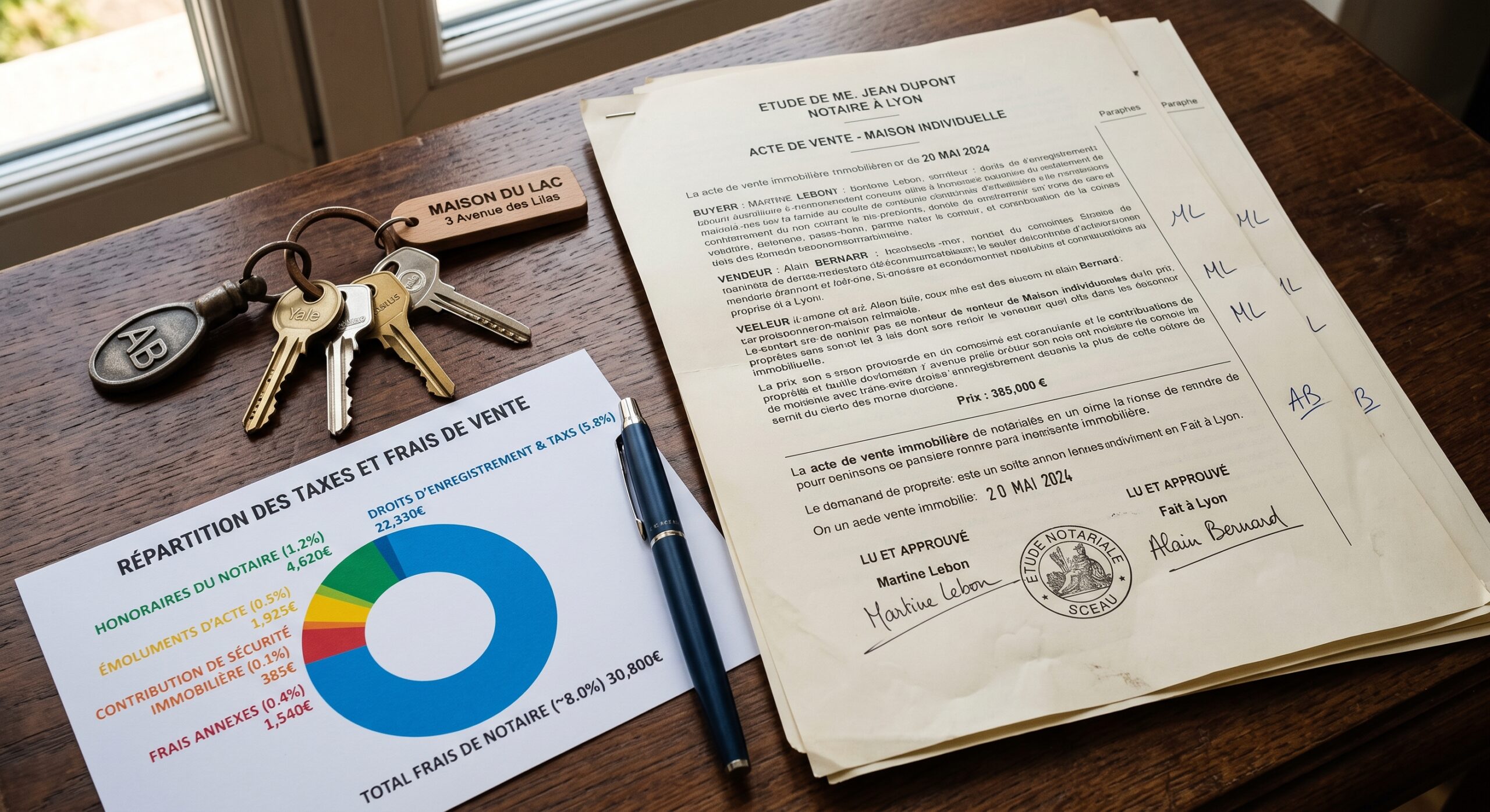 Repartition des taxes fiscales et emoluments du notaire a Morlaix