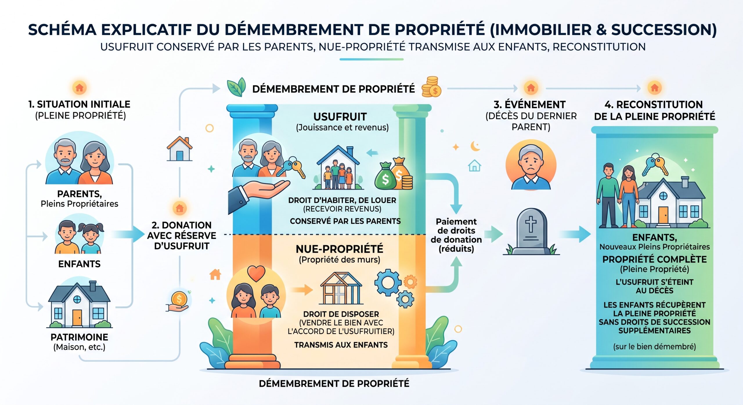 Schema du demembrement de propriete usufruit et nue propriete etude France Malepart Morlaix