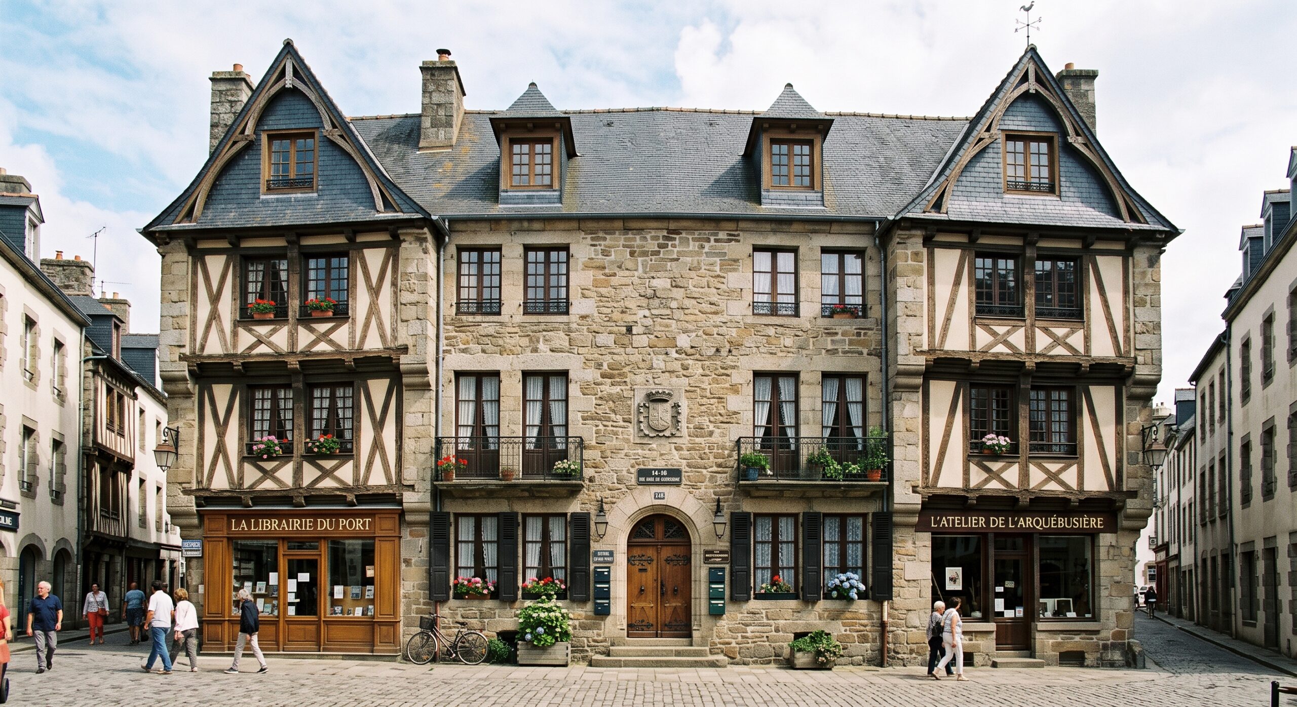 Immeuble de copropriete ancien en pierre et toiture ardoise dans le centre de Morlaix