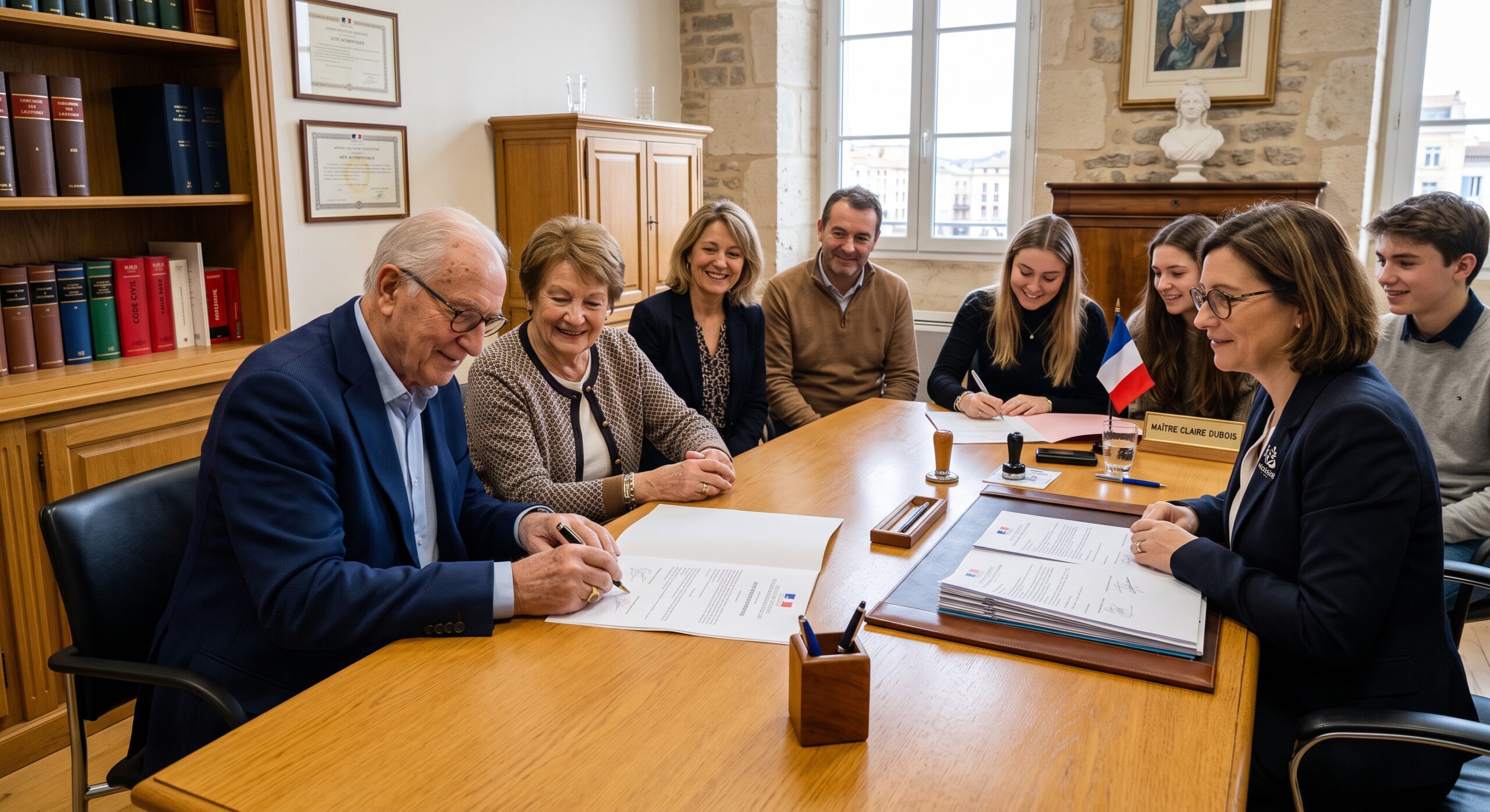 Signature d un acte de donation partage transgenerationnelle a l office notarial de Morlaix